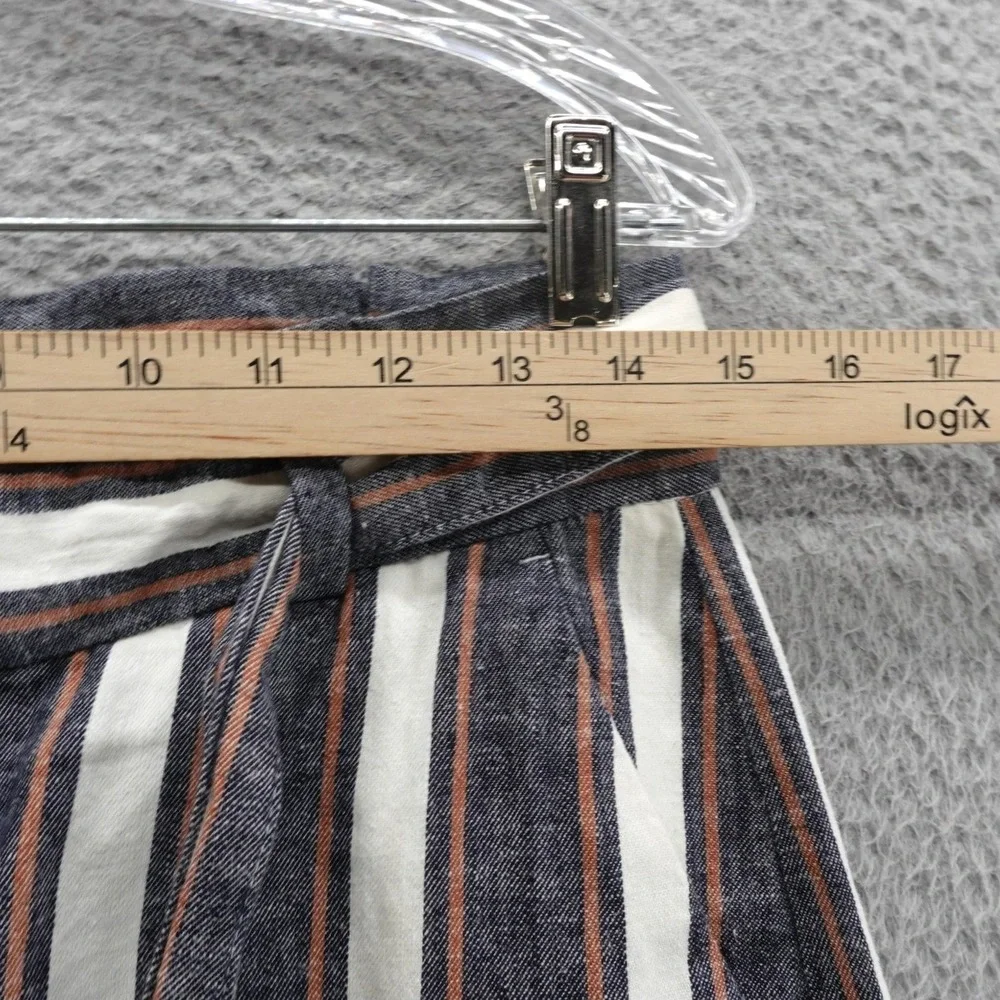 Banana Republic Blake Crop‎ Pants Size 6 Linen Blend Striped Wide Leg Belted